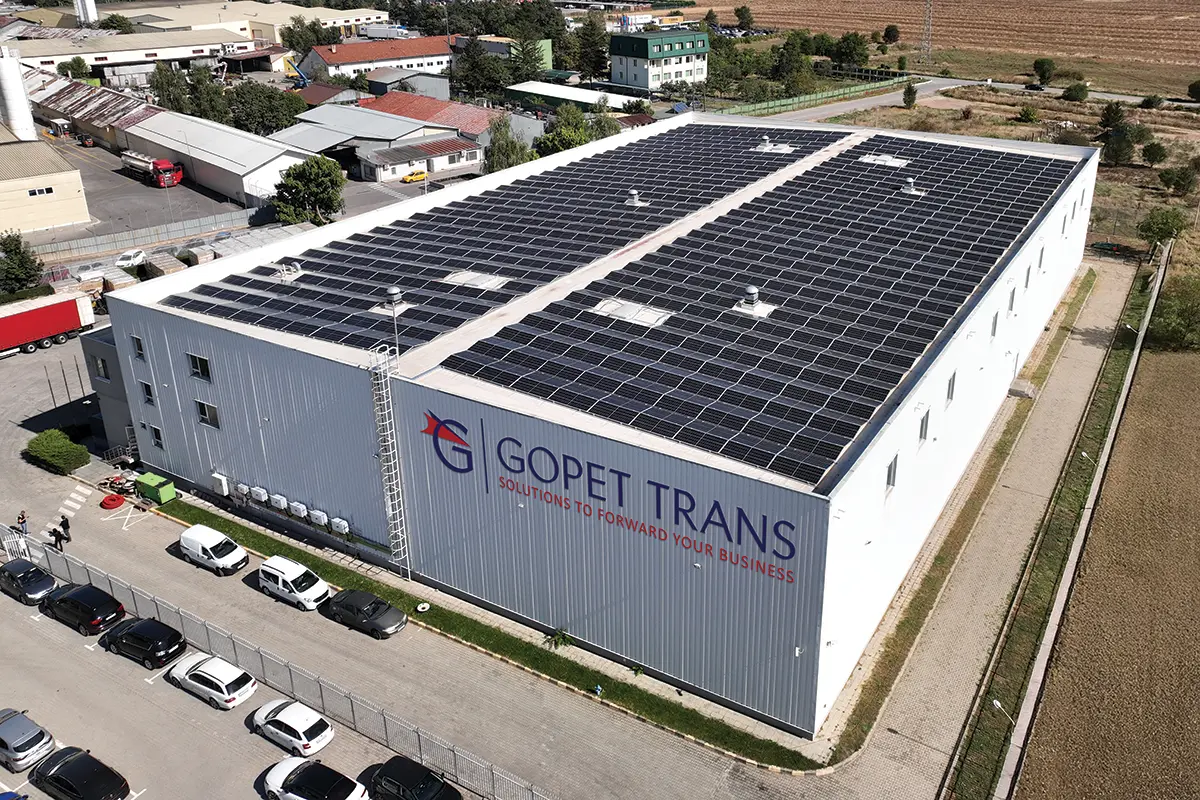 GOPET TRANS warehouse in Sofia with rooftop solar panels